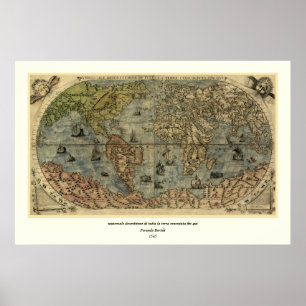 Poster Mapa do mundo 1565 de Ferando Berteli (Fernando