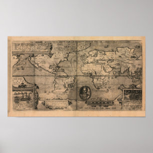 Póster Mapa do mundo 1581 antigo por Nicola camionete