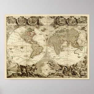 Póster Mapa do mundo 1708 por Jean Baptiste Nolin