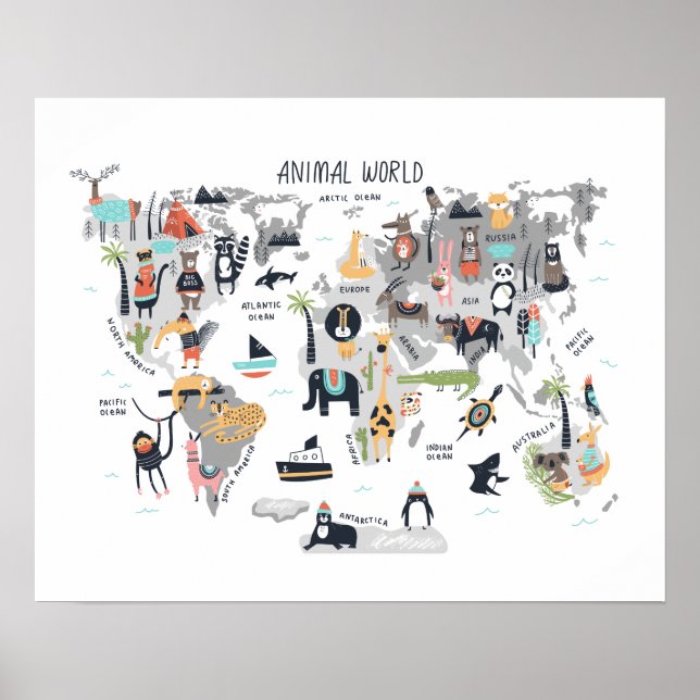 Poster Mapa do Mundo Animal (Frente)