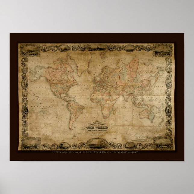Póster Mapa do Mundo Antigo de COLTONS c1847 (Frente)