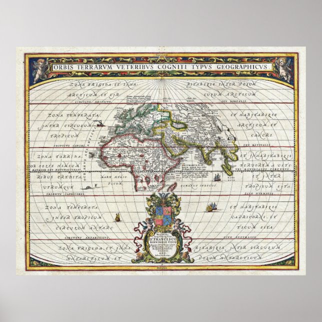 Poster Mapa do Mundo Antigo em 1650 (Frente)
