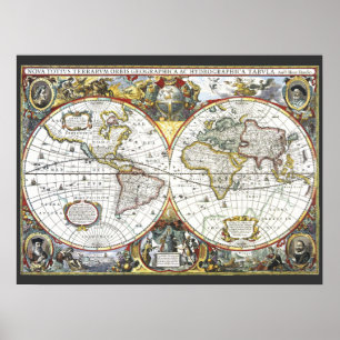 Póster Mapa do mundo antigo por Hendrik Hondius, 1630