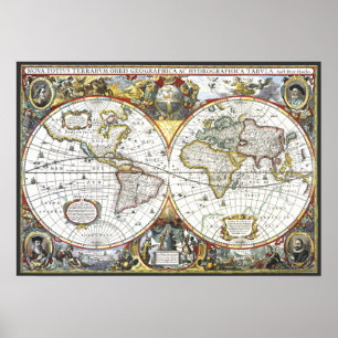Póster Mapa do mundo antigo por Hendrik Hondius, 1630