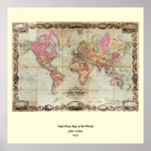 Póster Mapa do mundo antigo por John Colton, cerca de