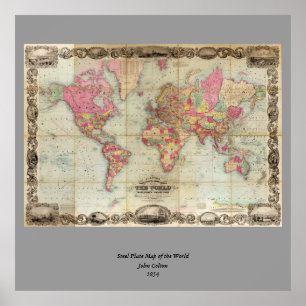 Póster Mapa do mundo antigo por John Colton, cerca de
