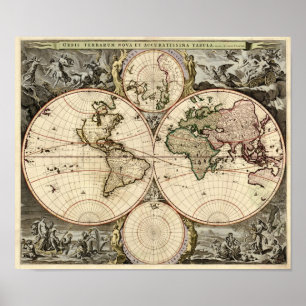 Poster Mapa do mundo antigo por Nicolao Visscher, cerca