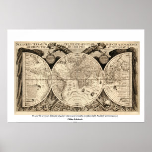 Poster Mapa do mundo antigo por Philipp Eckebrecht - 1630