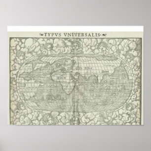 Póster Mapa do mundo antigo por Sebastian Münster cerca