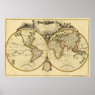 Poster Mapa do mundo antiquado (1782)