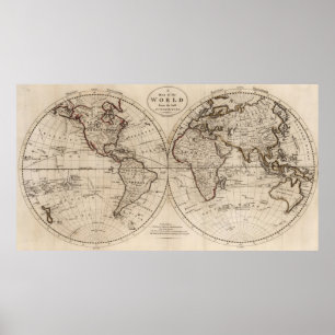 Poster Mapa do mundo antiquado (1795)