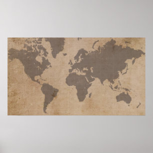 Póster Mapa do mundo Antiqued