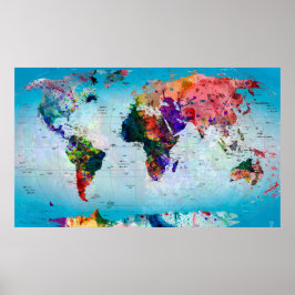 Poster Mapa do Mundo Azul