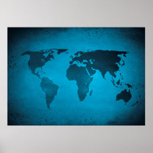 Poster Mapa do mundo azul da Vintage