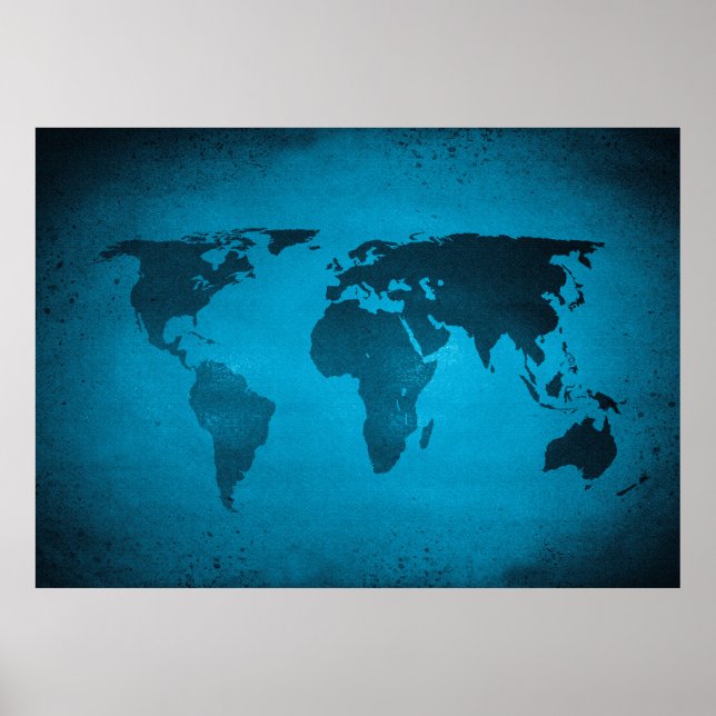 Poster Mapa do mundo azul da Vintage (Frente)