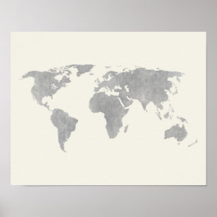 Póster Mapa do mundo cinzento no fundo das canvas