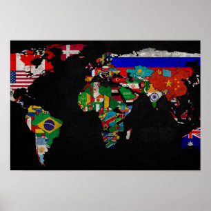 PÓSTER MAPA DO MUNDO COLORIDO COM PAVILHÕES