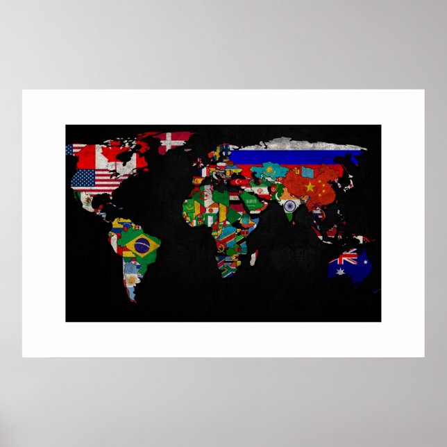 PÓSTER MAPA DO MUNDO COLORIDO COM PAVILHÕES (Frente)