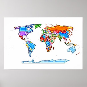 Póster Mapa do Mundo Colorido do Estilo de Pintura