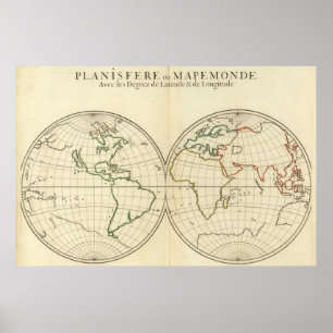 Póster Mapa do mundo com latitude e Longititude