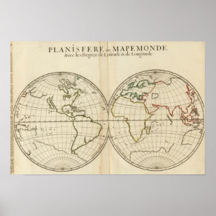 Póster Mapa do mundo com latitude e Longititude