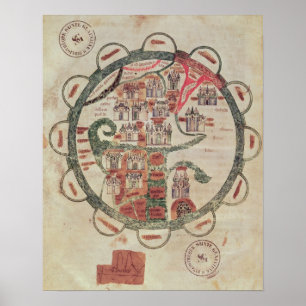 Póster Mapa do mundo com o Jerusalem no centro