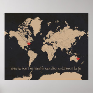 Póster Mapa do mundo customizável do amor & da distânci