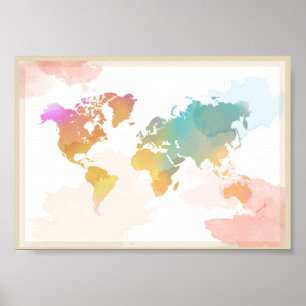 Poster Mapa do mundo da Aquarela
