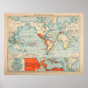 Poster Mapa do Mundo da Espanha e das Colônias Portugues