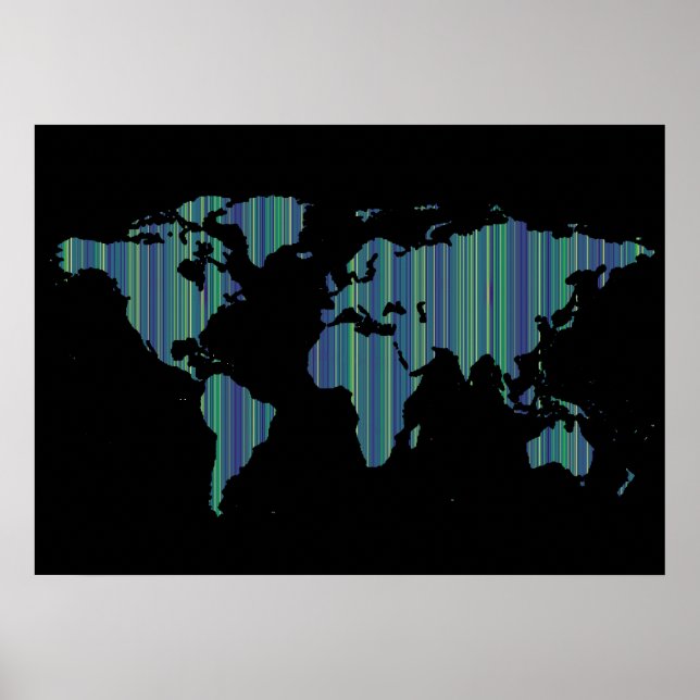 Póster mapa do mundo das faixas finas (Frente)