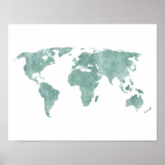 Poster Mapa do Mundo de Aquarela Verde do deserto