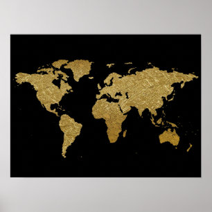 Poster mapa do mundo de cores do ouro