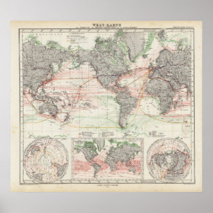 Póster Mapa do mundo de correntes de oceano
