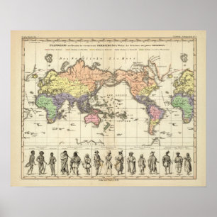 Póster Mapa do mundo de estilos da roupa