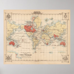 Poster Mapa do Mundo do Império Britânico Vintage (1888