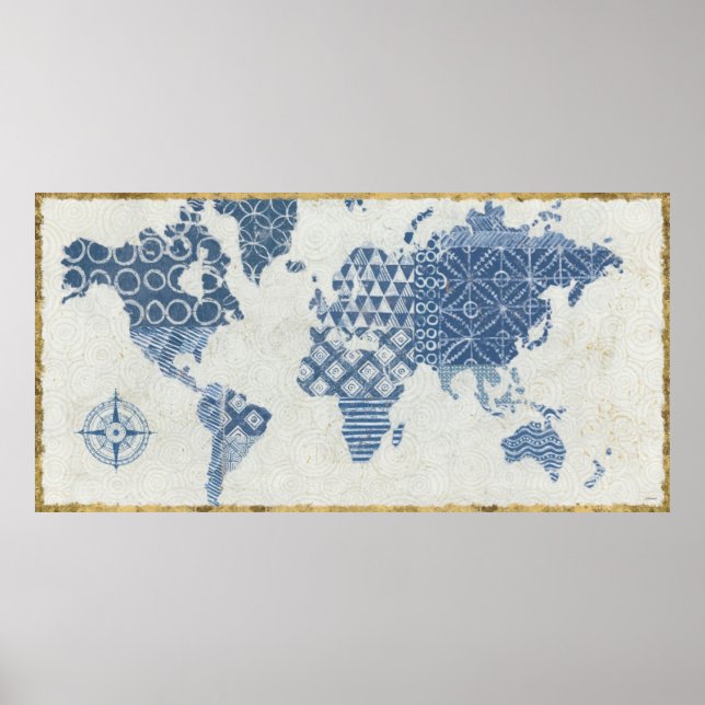 Poster Mapa do Mundo do Indigo Blue Batik (Frente)