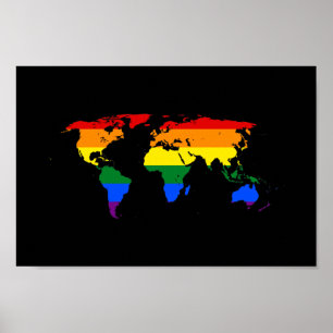 Póster Mapa do mundo do orgulho do arco-íris de LGBT