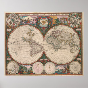 Póster Mapa do mundo do vintage (1665) 2