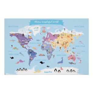 Póster Mapa do mundo doce e bonito das crianças