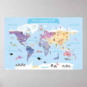 Poster Mapa do mundo doce e bonito dos miúdos com
