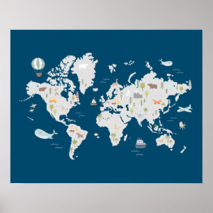 Poster Mapa do Mundo dos Animais