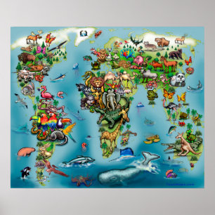 Póster Mapa do mundo dos animais