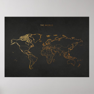 Poster Mapa do Mundo Dourado