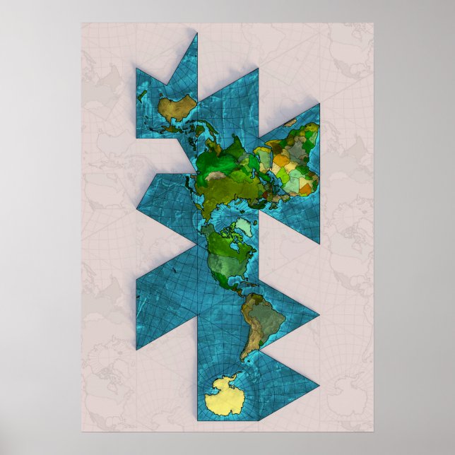 Poster Mapa do Mundo Dymaxion (Frente)