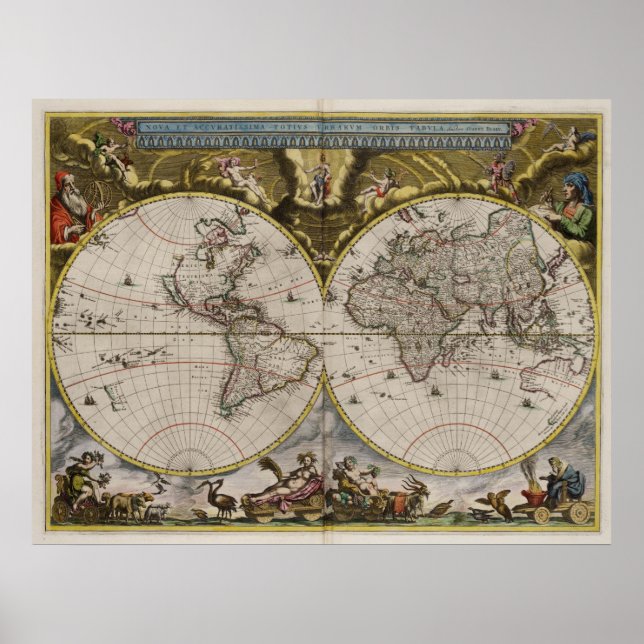 Poster Mapa do Mundo em 1664 (Frente)