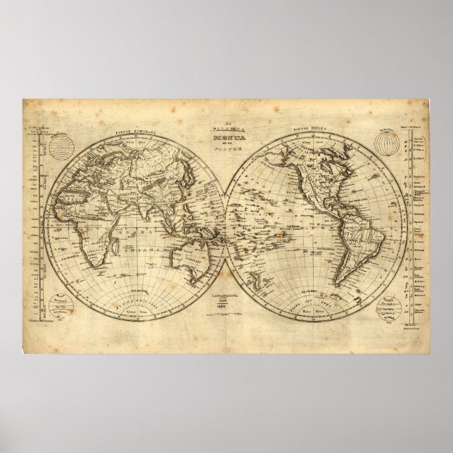 Póster Mapa do Mundo em 1840 (Frente)