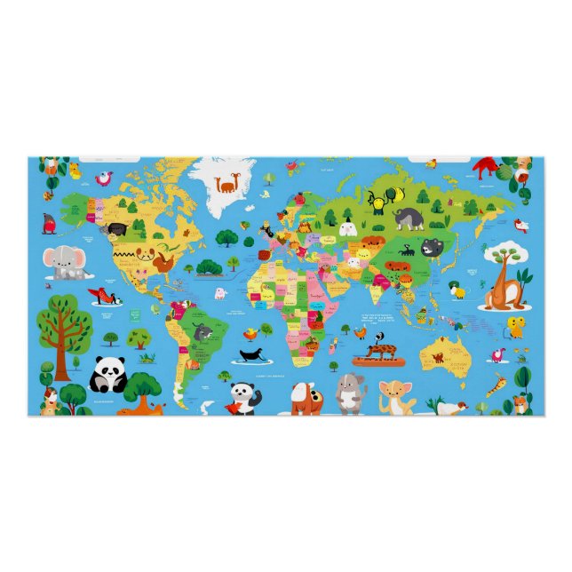 Póster Mapa do Mundo Engraçado (Frente)