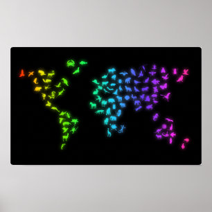 Poster Mapa do mundo feito dos animais