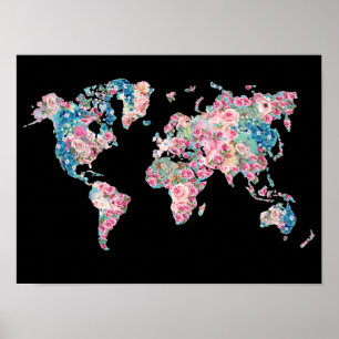 Poster Mapa do Mundo Floral