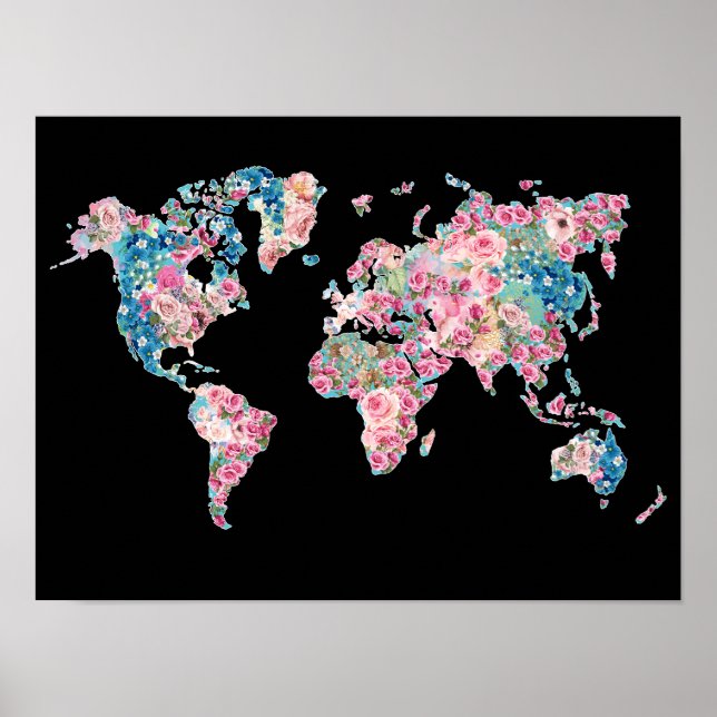 Poster Mapa do Mundo Floral (Frente)
